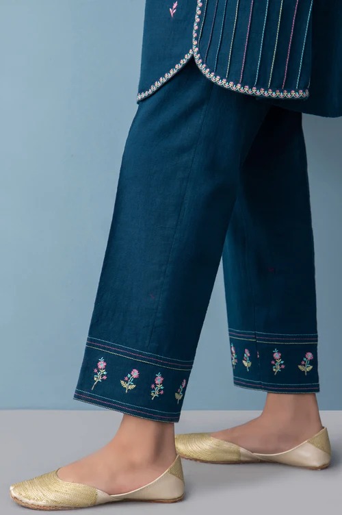 Embroidered Khaddar Junior Pant - Moroccan Blue
